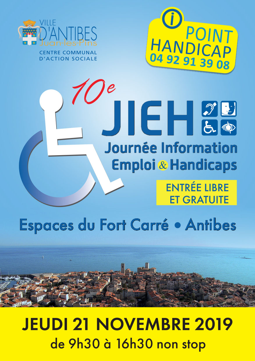 Affiche dixième journée information emploi et handicap à Antibes jeudi 21 novembre 2019